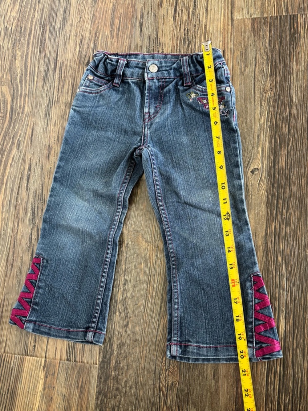 Levis Blue Denim Jeans Girls 3T Pink Stitching Crisscross Butterfly Embroidered - Picture 5 of 11
